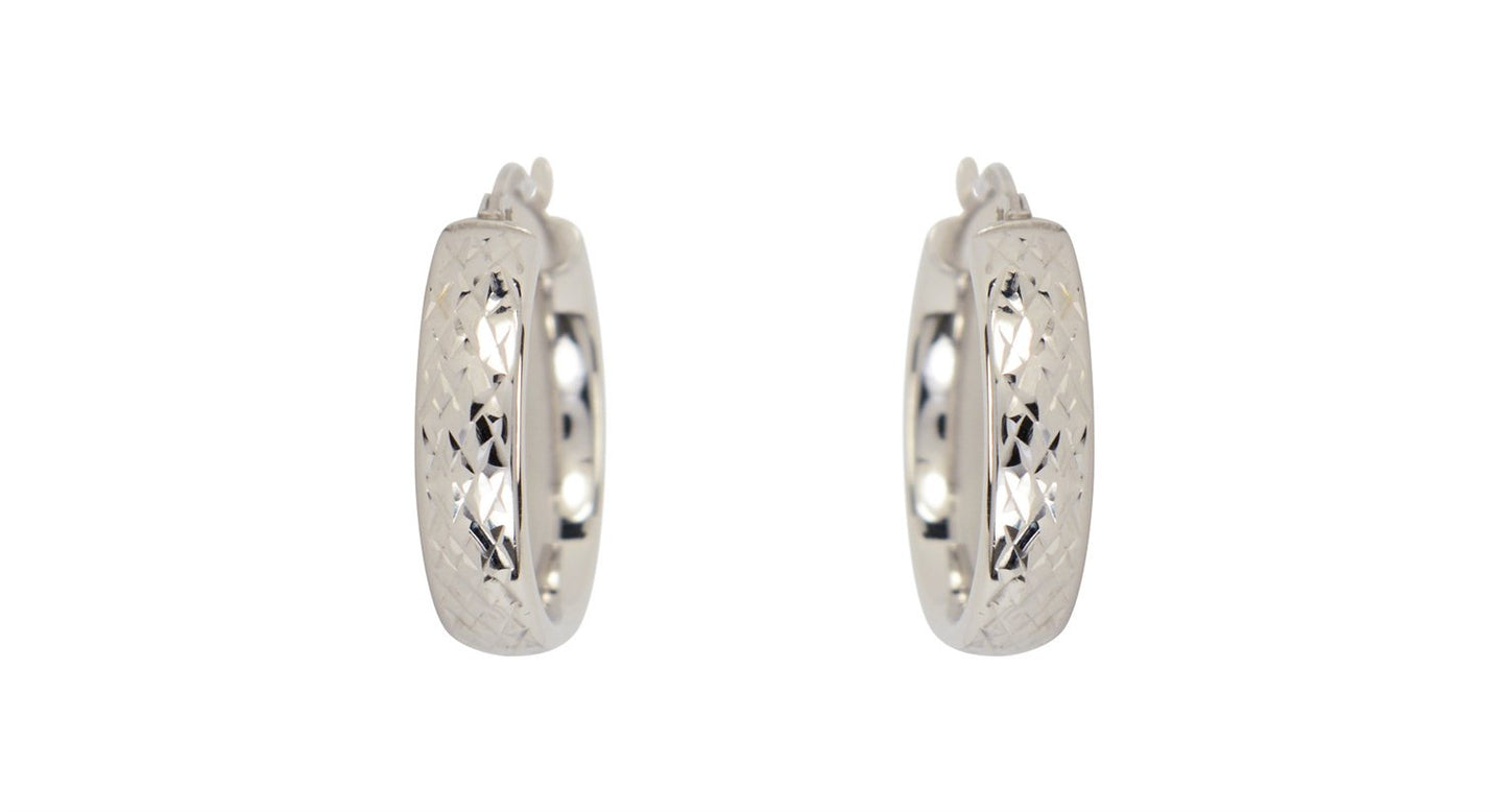 10k Whitegold Diamond Cut Hoops