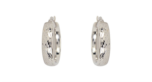 10k Whitegold Diamond Cut Hoops