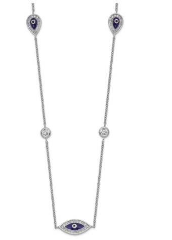 Sterling Silver Rhodium Plated CZ Evil Eye Necklace