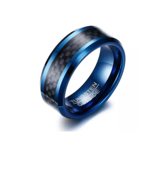 8mm Blue Tungsten Carbide Rings with Carbon Fiber