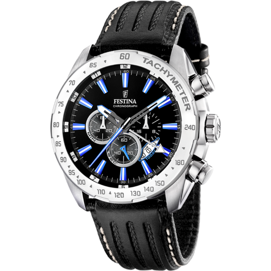 Festina l MEN'S BLACK CHRONOGRAPH SPORT LEATHER WATCH I F16489/3