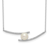 Sterling Silver Rhodium-plated 7-8mm Pearl Necklace with Cz