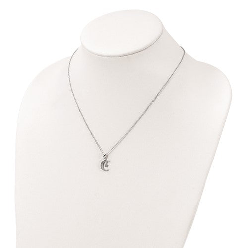 Sterling Silver Cz Moon Necklace with Dangling Star