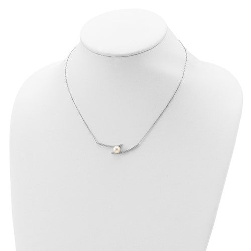 Sterling Silver Rhodium-plated 7-8mm Pearl Necklace with Cz