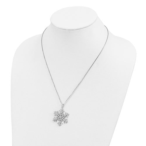 Sterling Silver Micro Pavé Cz Snowflake Necklace