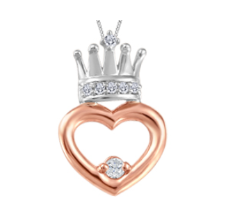 White and Rose Gold Crown/ Heart Canadian Diamond Necklace