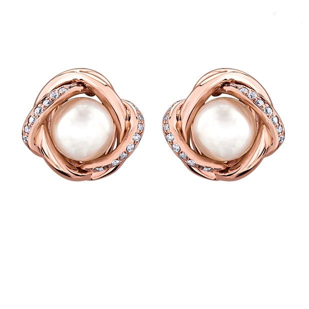 10k Rosegold Pearl and Diamond Studs