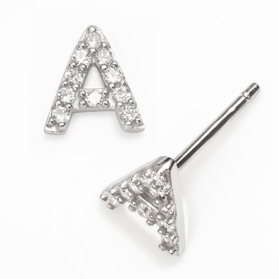 Sterling Silver Initial "A" Stud Earrings