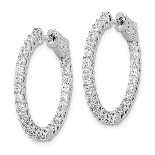 (15mm)Sterling Silver CZ Stones In And Out Round Hoop Earrings