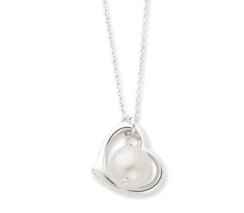 Sterling Silver Pearl Heart Lariat Necklace