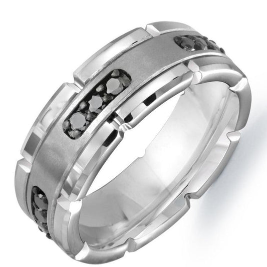9mm Black Diamond Tungsten Band with Multiple Grooves