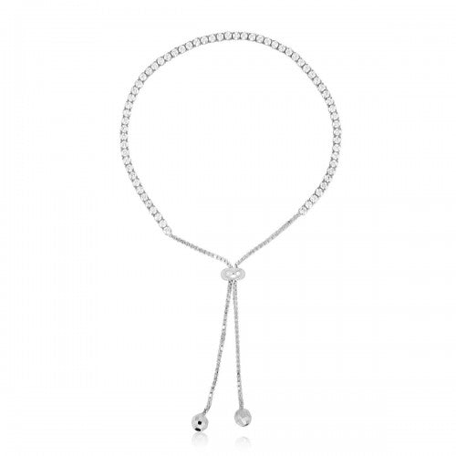 Sterling Silver Adjustable Lariat Bracelet with CZ