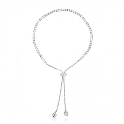 Sterling Silver Adjustable Lariat Bracelet with CZ