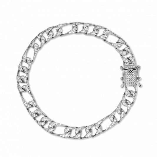 Sterling Silver Figaro Micropave Cz Hip Hop Bracelet