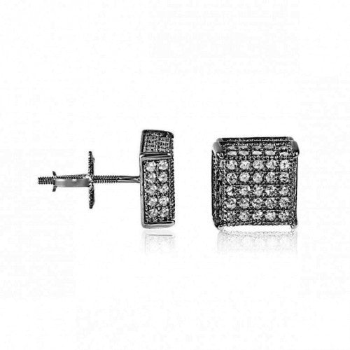 Black Cz Square Screwback Studs