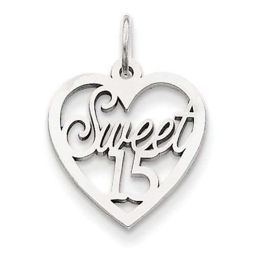 10k White Gold Sweet 15 Charm