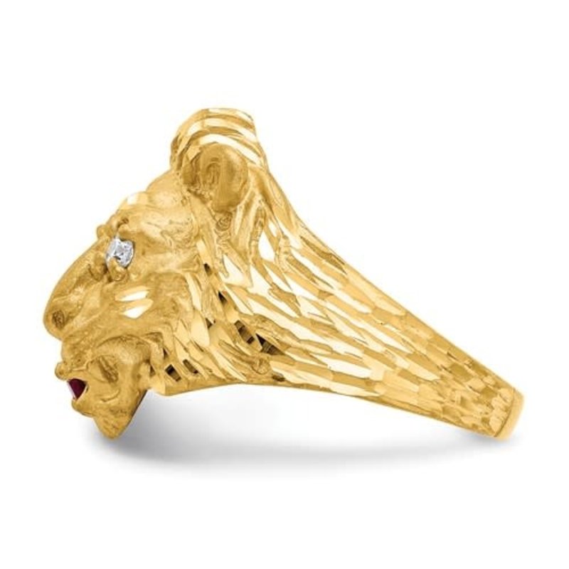 10K Yellow Gold Lion Head Ring with Cubic Zirconia